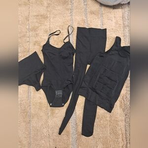 Black Shapewear Set-bodysuit, Thong Panties, Leggings, & Compression Tank Top